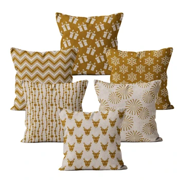 

Home Decor Pillow Case Christmas Yellow Cartoon Pattern Pillowcase Decorative 45*45 40*40 for Sofa Fur Linen Cushion Cover