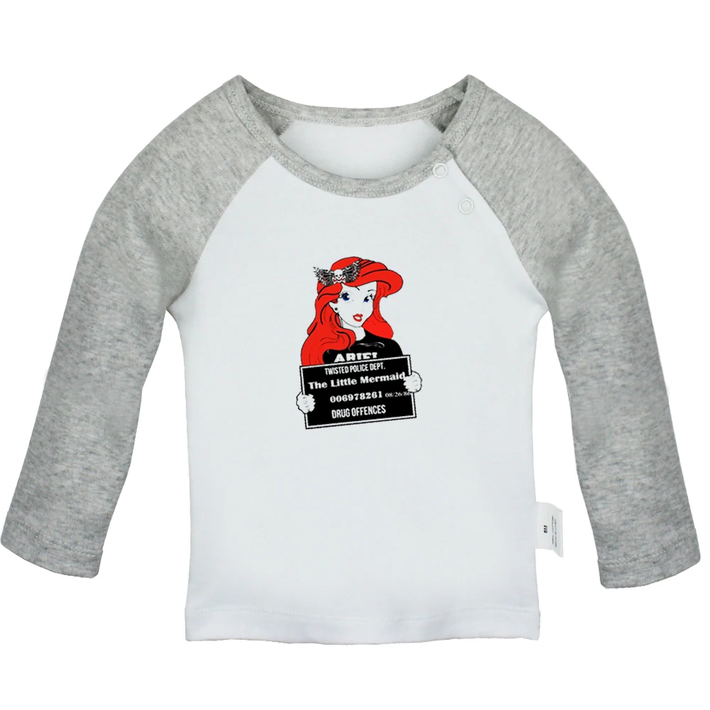 Cute Cartoon The Little Mermaid Princess Ariel Design Newborn Baby T-shirts Toddler Printing Graphic Raglan Long Sleeve Tee Tops