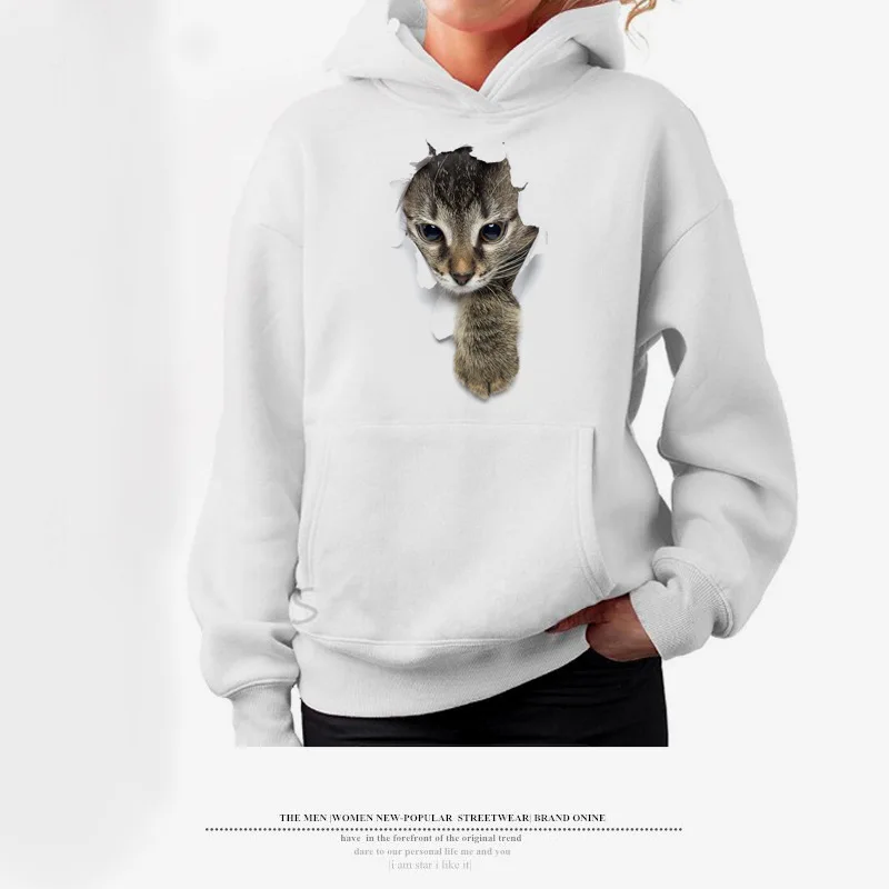 Women Girl Cartoon 3D Lovely Cat Print Sweatshirt With Pocket Long Sleeve Casual Harajuku Hoodies Steetwear Sudadera Mujer Ey - Цвет: 4