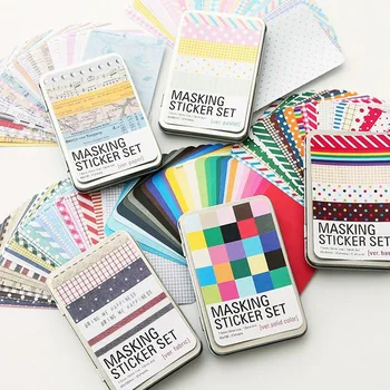 

Cute Tape Sticker Creative DIY Stationery Color Decoration Billboard Notepad Loose-leaf Book Accessories Stickers Tin Box