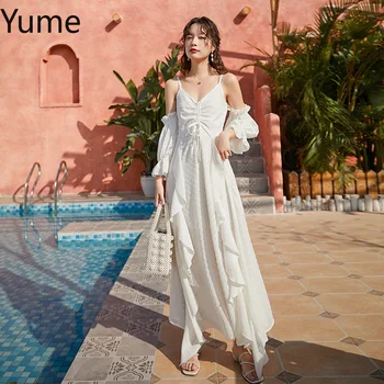 

Korean Dress Long Sleeve Woman White Long Dresses Femme Robe Vestidos Boho Women Beach Chiffon Party Bridesmaid Dresses Summer