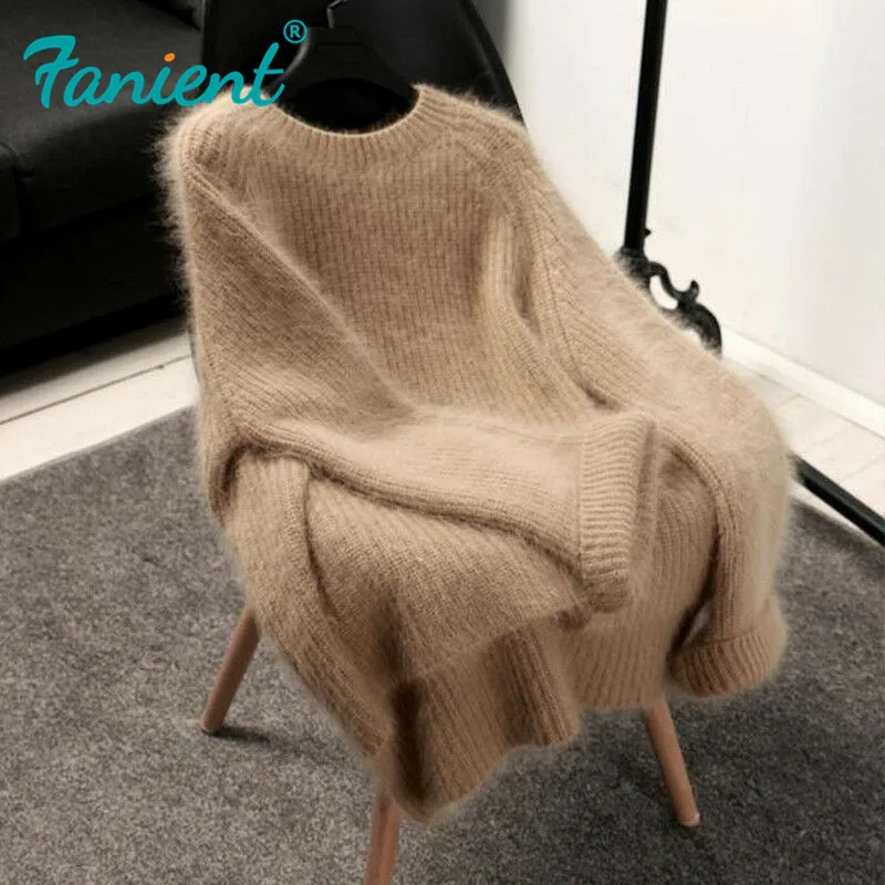 

Lady's Sweater Pullover Pull Femme Nouveaute 2019 Irregular Autumn Winter Warm Loose Imitation Mink Velvet Sweater Sueter Jumper