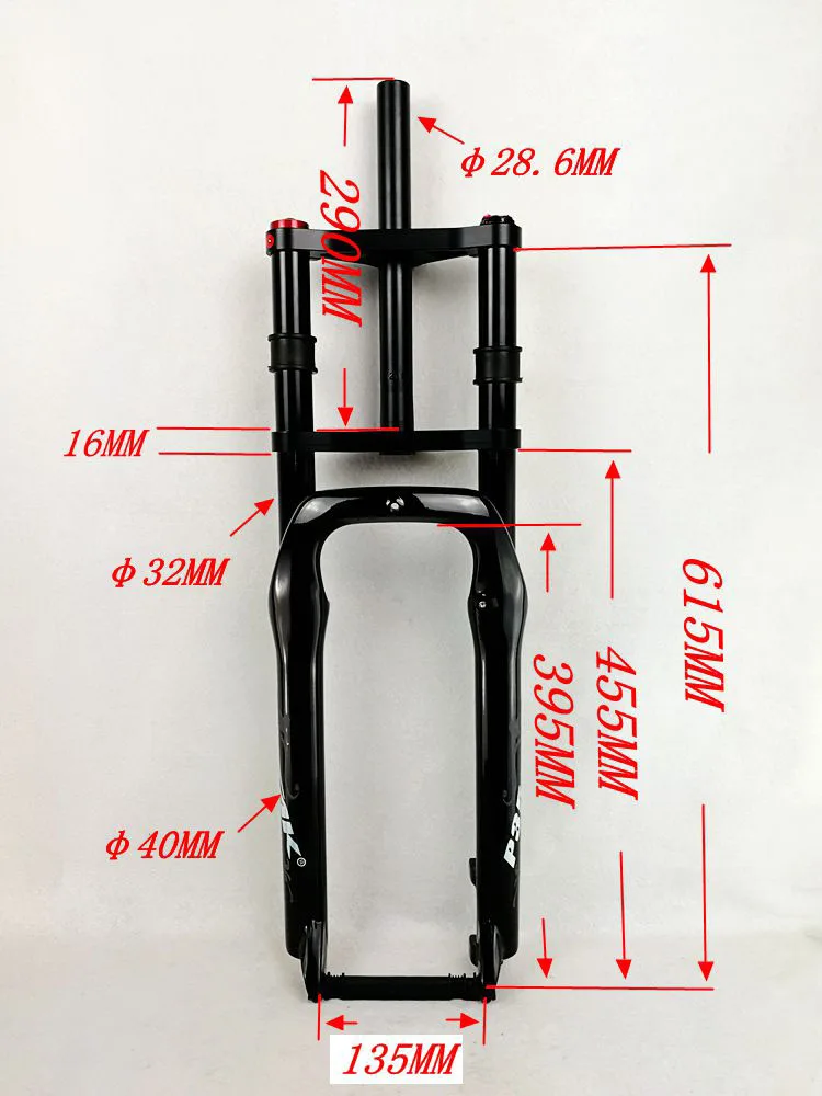 Pasak Fat велосипедная подвесная вилка 26*4,0 пневматическая вилка для шин MTB Moutain 26 дюймов Cruiser вилка 135 мм из магниевого сплава с двойным плечом
