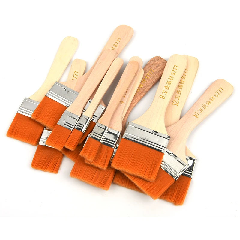 Lot De 6 Pinceaux Artistes Poils Naturels - Manche Long En Bois Rouge, Tailles #2 à #12