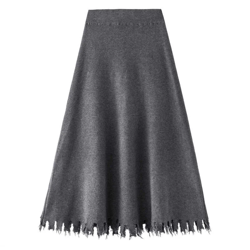 Women's Large Size Knit Skirt Female Autumn Winter Loose Plus Size A-line Skirt Pleated Skirt Long Solid Knit Skirt New ML266