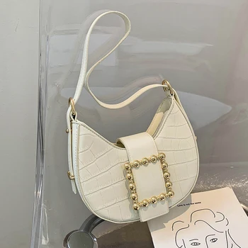 

Crocodile pattern Saddle Armpit bag 2020 New High quality PU Leather Women's Designer Handbag Square Lock Shoulder Messenger Bag