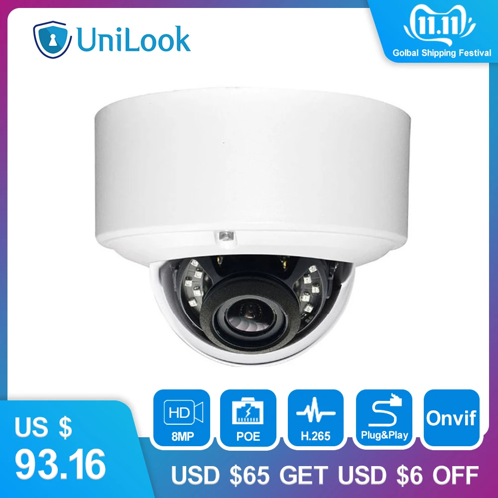 

UniLook(Hikvision Compatible) 8MP POE Dome IP Camera Weatherproof IP66 Night Vision IR 30m CCTV Security Surveillance ONVIF