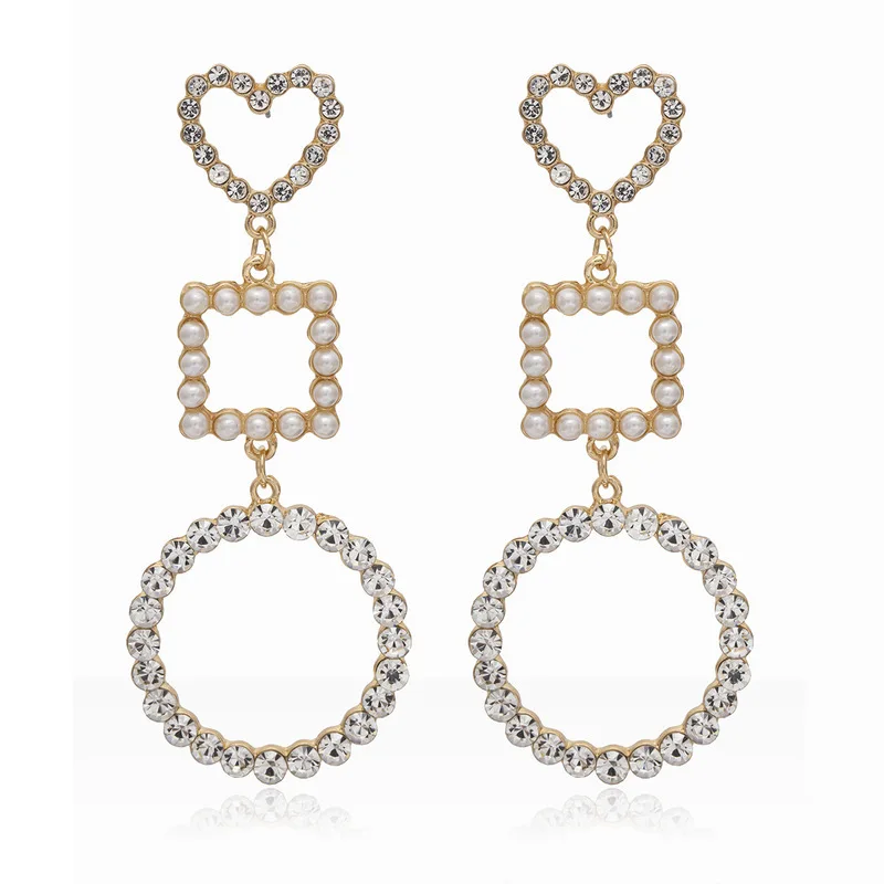 

accessories temperament long square circle environmental set auger pearl earrings heart geometric stud earrings