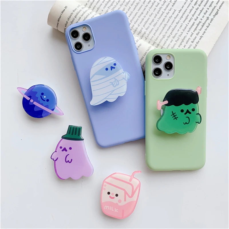 Lucu Hantu Setan Lem Lipat Universal Ponsel Memperluas Berdiri Pemegang untuk iPhone Samsung Xiaomi Ponsel Jari Cincin Grip Hadiah Natal