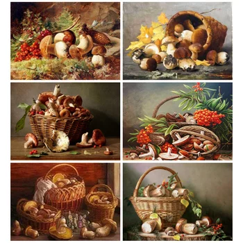 

Huacan Full Drill Diamond Painting Mushroom Basket Mosaic Landscape Embroidery Decorations For Home Diamond Art