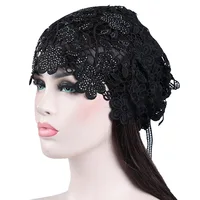 Spring Summer Hats For Women Lace Hollowed Crochet Flower Thin Beanies Skullies Ladies Headgear Turban Hat 2