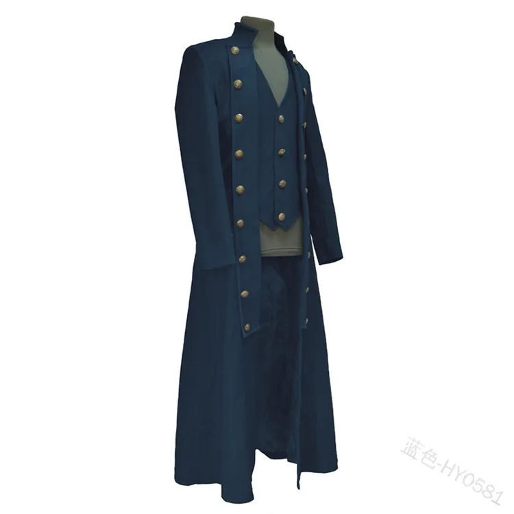 WEPBEL/карнавальное готическое пальто на Хэллоуин для мужчин; средневековый костюм для косплея; мужские вечерние костюмы-смокинги в стиле панк; Одежда для взрослых; костюмы среднего возраста - Цвет: Синий