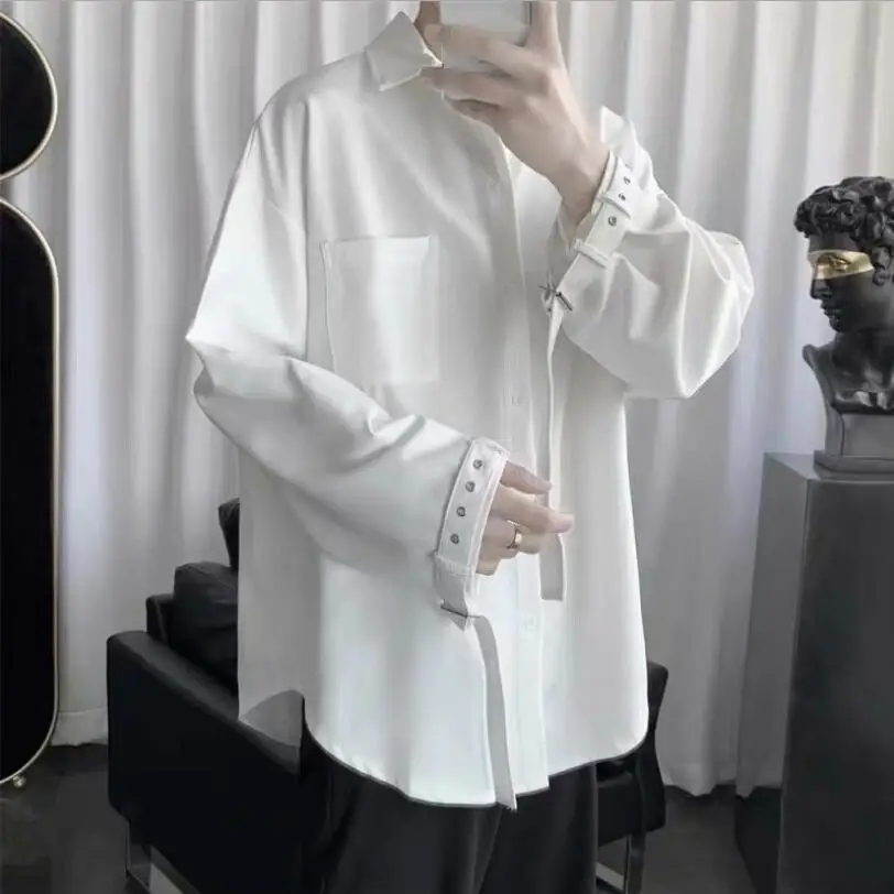 

Harajuku White Long Sleeve Men's Shirt 2021 Japanese High Street Fashion Camisa Loose Fitting Couple Tops Man w1977