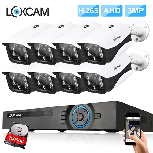 8CH DVR x 8 Camera LOXCAM H.265+ CCTV 8CH 4MP AHD DVR комплект 8x3 Мп безопасности для дома и улицы, Антивандальная камера комплект 8ch система видеонаблюдения P2P - Цвет: 8CH DVR x 8 Camera