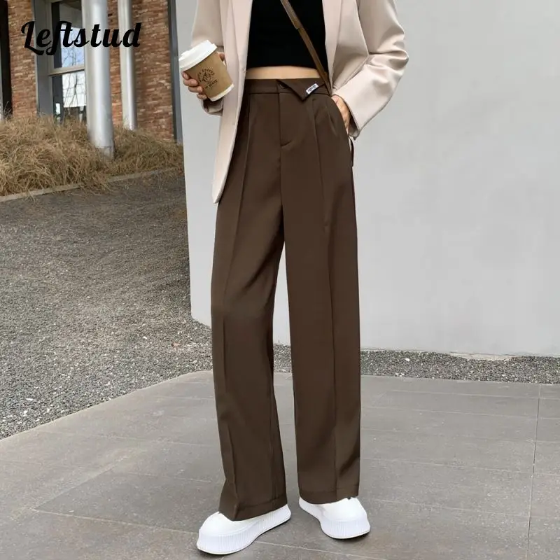 2022 spring casual pants women's simple and versatile asymmetrical waist OL commuter loose straight trousers women