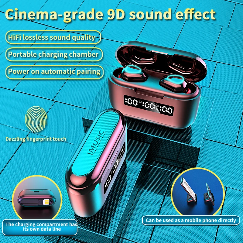 Redução de Ruído Fones de Ouvido Carregamento sem Fio Esportes à Prova Fones com Microfone Caixa Fone Estéreo Dwaterproof Água 9d bt 5.1 3500mah - Image 2