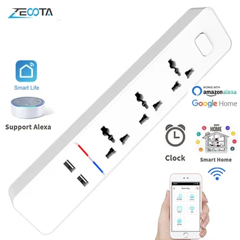 

WiFi Smart Power Strip Universal Outlets Electric Plug Socket Remote Voice Control USB Independently Remote by Alexa Google Home