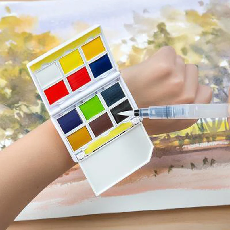 

Superior 12/24Color Fold Watch Style Soild Watercolor Paint Set Creative Gifts Box Water Colors With Painting Brush Art Supplies