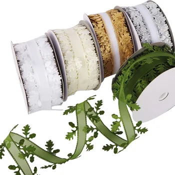 

10m / roll multicolor leaf flower vine ribbon lace decorative band DIY handmade packaging material 3 rolls