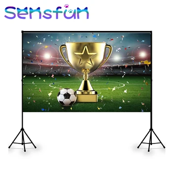 

Vinyl Football Custom Photo Studio Backdrop Background Soccer Field Champion Cup Photography Backdrops for Children Birthday