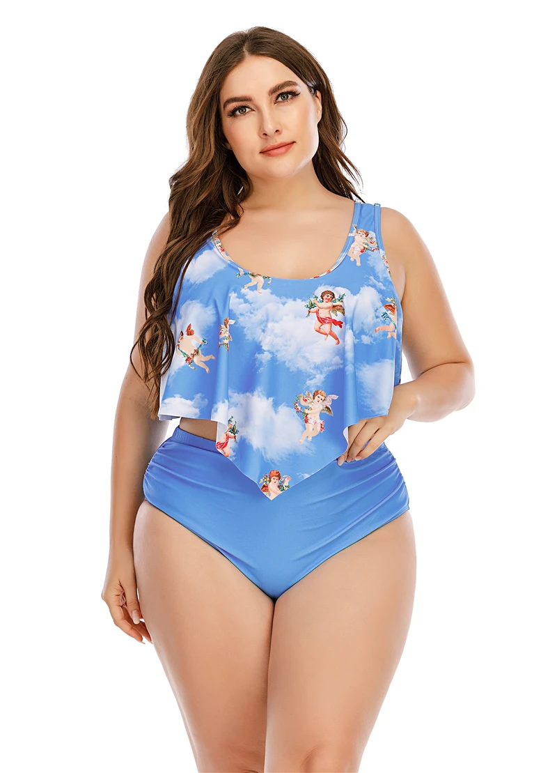 

2023 New Swimsuit Women Plus Size Bikini Set Printed Swimwear Two Piece Swimsuit Ruffle Beachwear Bodysuit Bathing Suits Lady