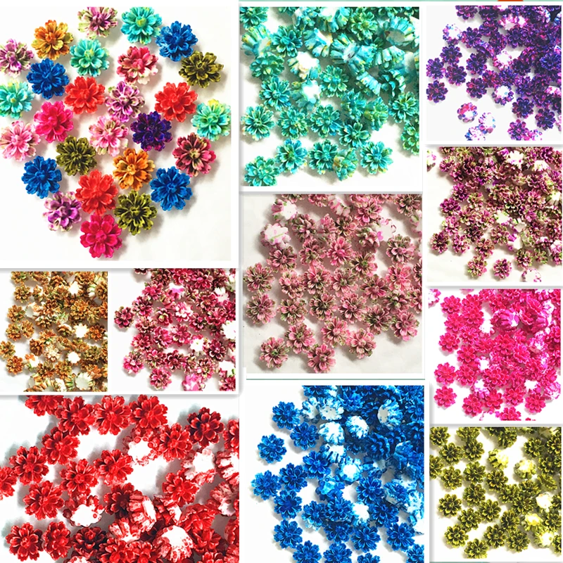 100Pcs 12*13mm Resin Flowers Decorations Crafts Flatback Cabochon Embellishments For Scrapbooking Diy Accessories