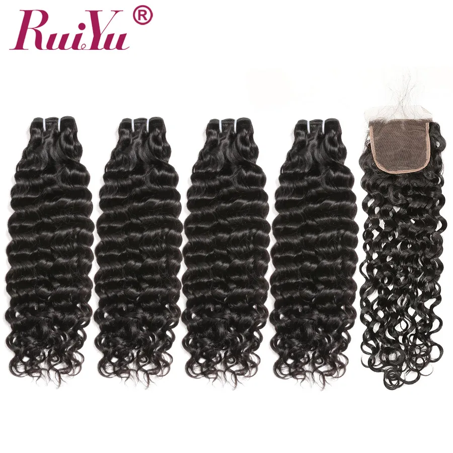 

RUIYU Hair Bundles With Closure 4 Bundles With Closure Brazilian Water Wave Human Hair Bundles With Closure Remy Hair