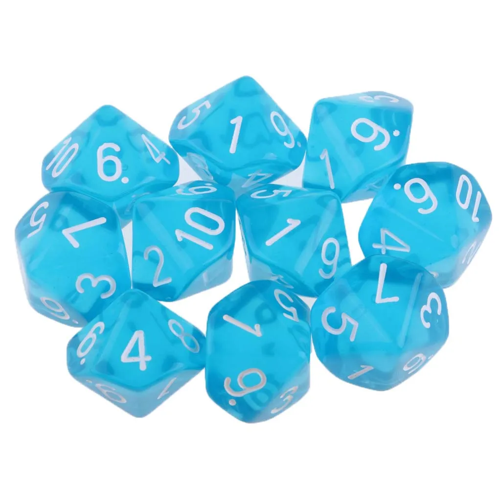 10Pc Plastic Dices for Table Games Role Playing Game D&D, RPG DND MTG Toy