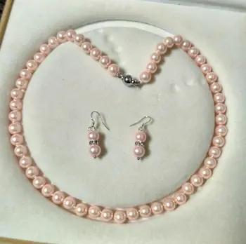 

8mm pink Akoya Shell Pearl necklace AAA 18 inches Earring Set c09