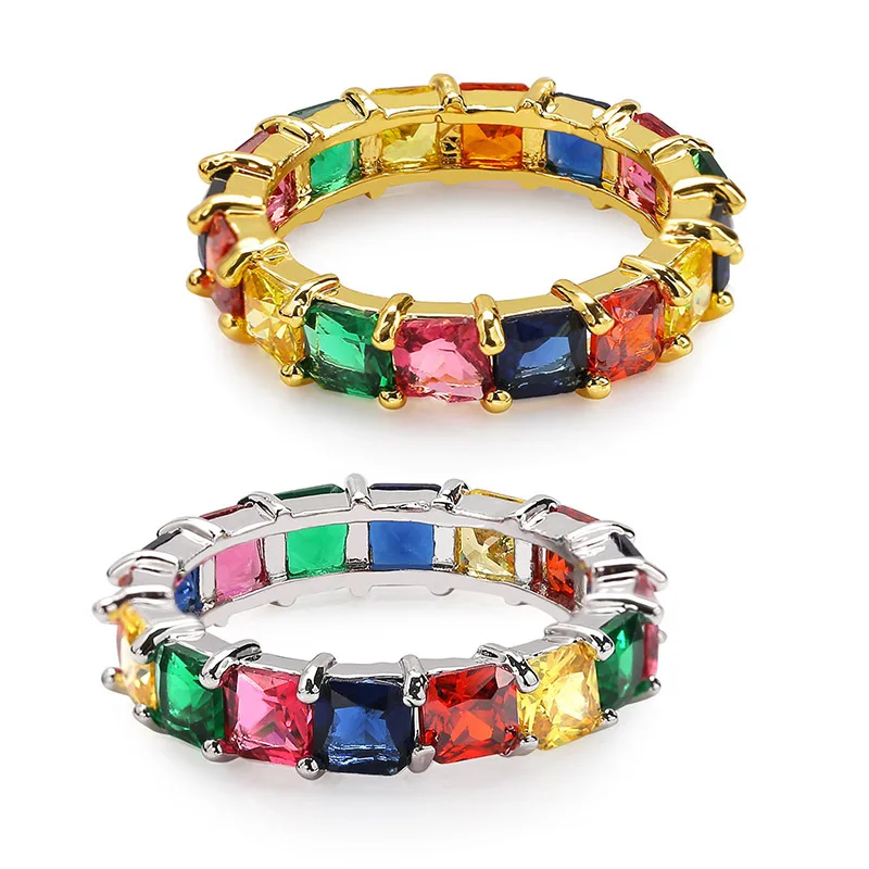 ins explosion models full zircon hip hop ring rainbow men and women trumpet HIPHOP RING factory direct sales | Украшения и