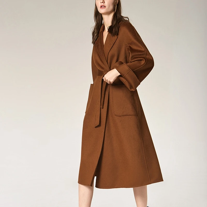 

Women Cashmere Coat Double Side Wool Overcoat Slim And Thin 2019 Fashion Winter Long Cashmere Outerwea
