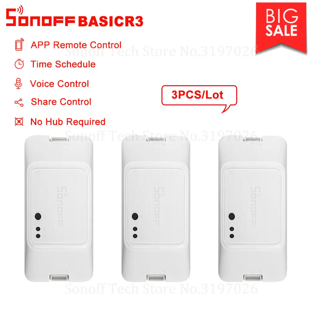 

Itead Sonoff 3PCS/Lot BASICR3 Smart Wifi Wireless Remote Switch Supports LAN/APP/Vocie Control Work with Alexa Google Home IFTTT