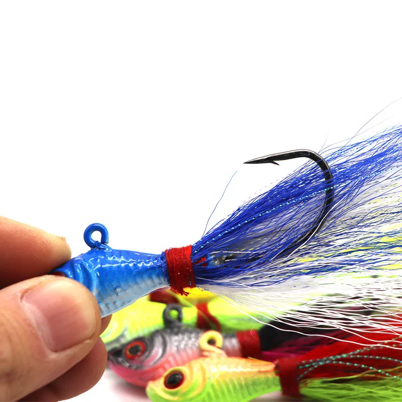 Fish Jig Head Hook with Feather 25g Fly Fishing Lure Jigs Deer Hair