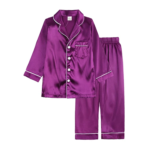 Pigiama In Raso 2 Pezzi Per Bambini Unisex - Manica Lunga Con Colletto Classico (Taglie 2-12 Anni)