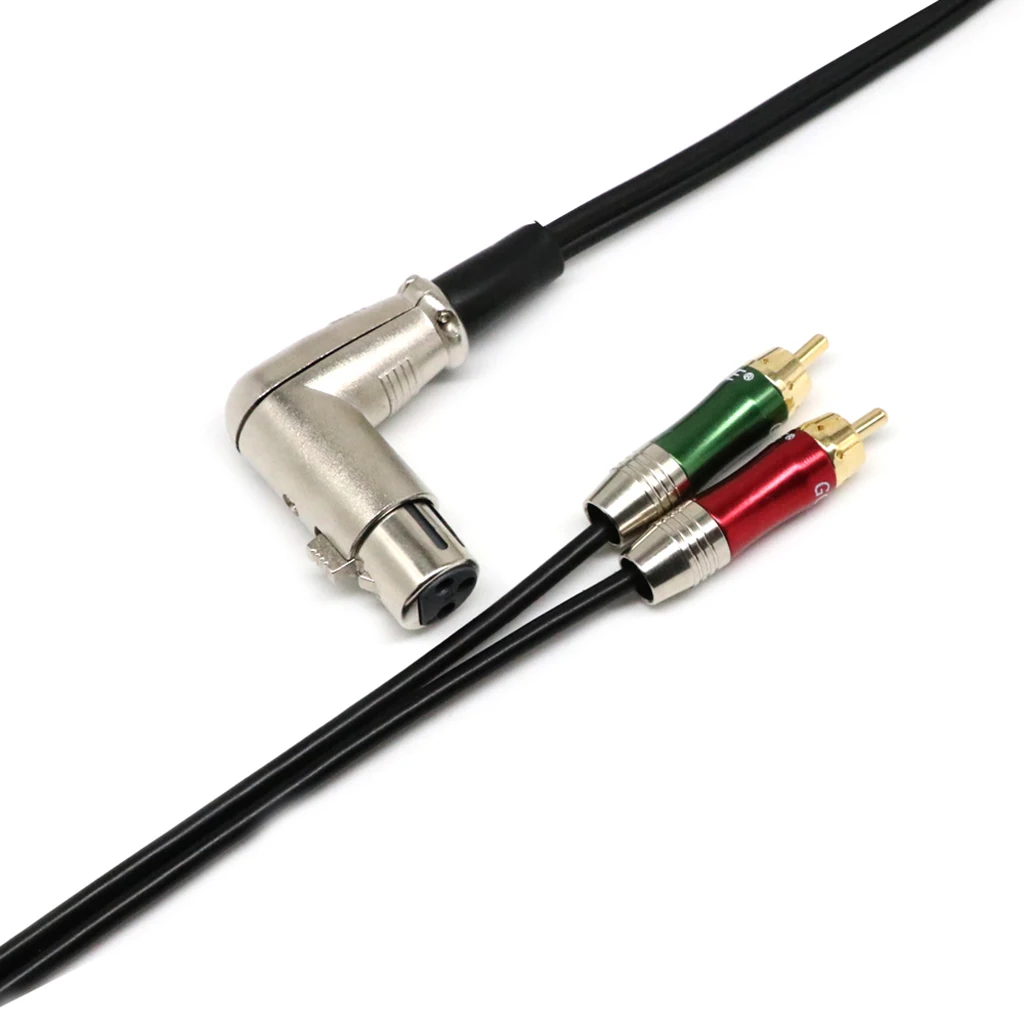 90 Degree 90° 3 Pin Female XLR To 2 Dual RCA Male Y Splitter Patch Cable Audio Cable