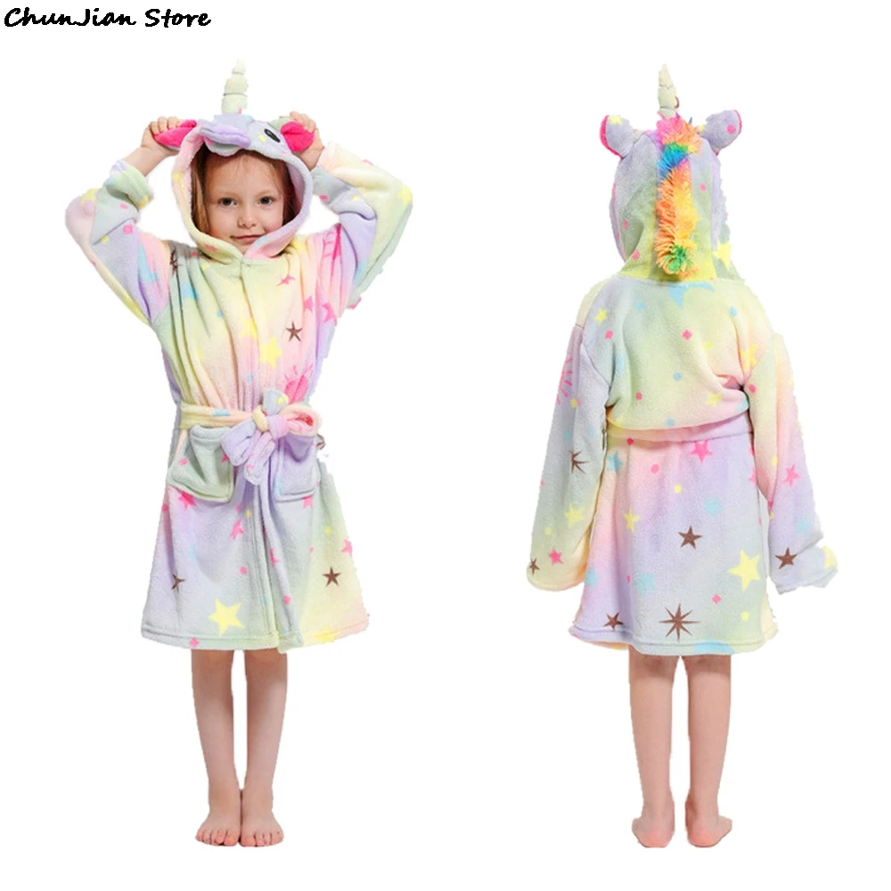 Flannel Soft Warm Kigurumi Unicorn Bathrobe Children Sleepwear Pyjamas