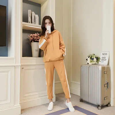

2018 Women's Spring And Autumn New Style Korean-style Loose-Fit Hooded Students Ulzzang Casual Sports Two-Piece Set Winter