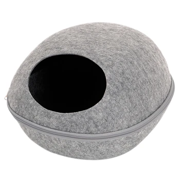 

Dog Cat Bed Cave Sleeping Bag Zipper Egg Shape Felt Cloth Pet House Nest Cat Basket Products for Cats Animals Supplies Gray