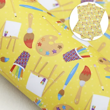 

20*34cm Back to School Printed Smooth Faux Leather Sheets For Bows Synthetic Leather DIY Handmade Materials Crafts,1Yc10171