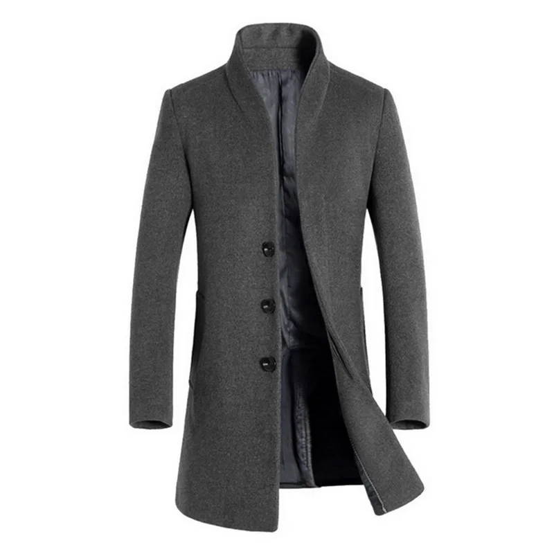 MJARTORIA 2020 Men Wool Thicken Coat Stand Collar Autumn Winter Woolen Solid Color Single Breasted Long Trench Men Blends MJARTORIA 2020 Men Wool Thicken Coat Stand Collar Autumn Winter Woolen Solid Color Single Breasted Long Trench Men Blends