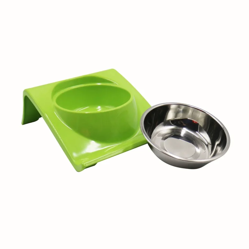 KKWL миска для домашних животных, кошек, собак, меламиновая Бытовая прочная миска для воды, миски из нержавеющей стали с нескользящим кронштейном, миска для кормления кошек и собак - Цвет: Зеленый