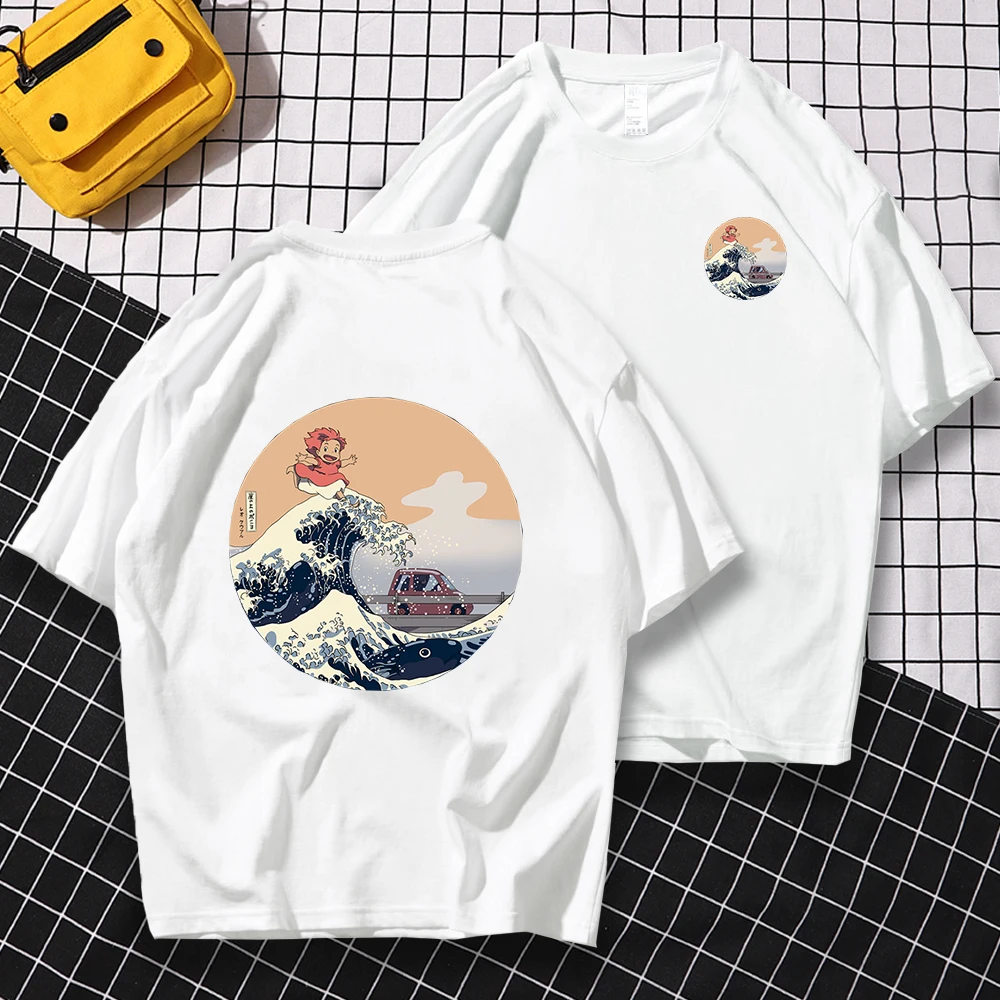 Футболка Hokusai мужская с двусторонним принтом хлопковая Свободная рубашка