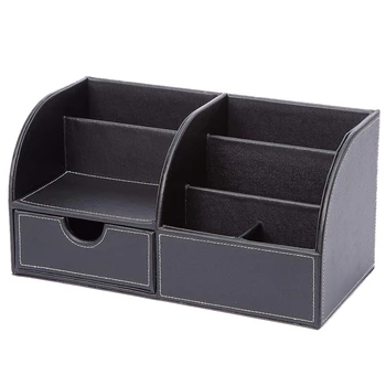 

Hot Large Pen Holder Multifunctional PU Leather Office Desk Organizer Desktop Stationery Storage Box Pen Holder Supplies Organiz