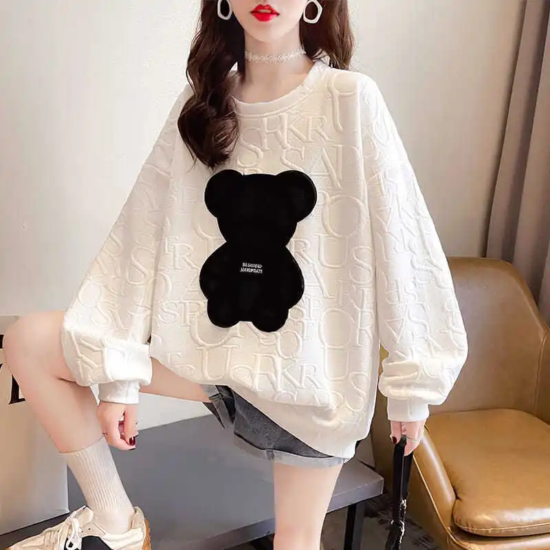 2021 White Sweatshirts Woman Solid Color Pullovers Female Jumpers Crew Neck Tops Loose Clothes  Oversized Sweatshirt mens sweater fashion cross lines harajuku streetwear hip hop warm hairy knitted high neck sweaters unisex knit sweater jumpers