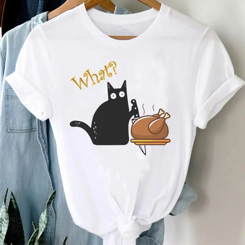 Women Pumpkin Color Cat New Autumn Fall Halloween Thanksgiving Graphic Clothing Tshirt Top Print T Female Tee T-Shirt | Женская одежда