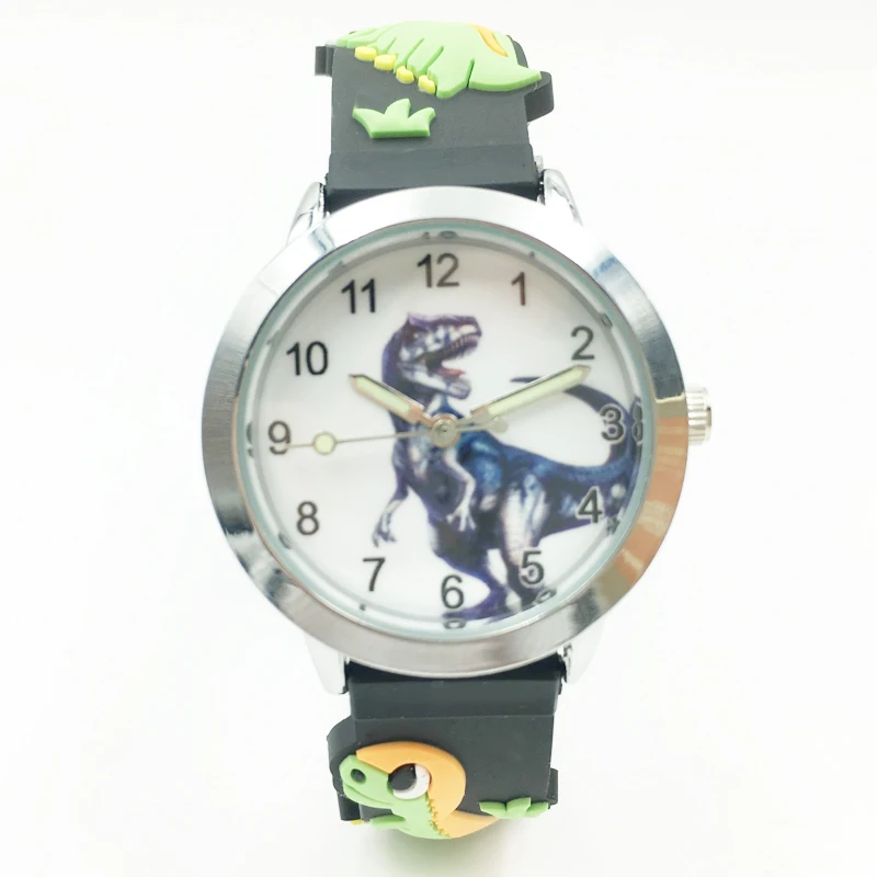 hot fashion 3D dinosaur analog quartz watch for kids boys girls wristwatches jelly silicone band studnets clock free drop shipping (2)