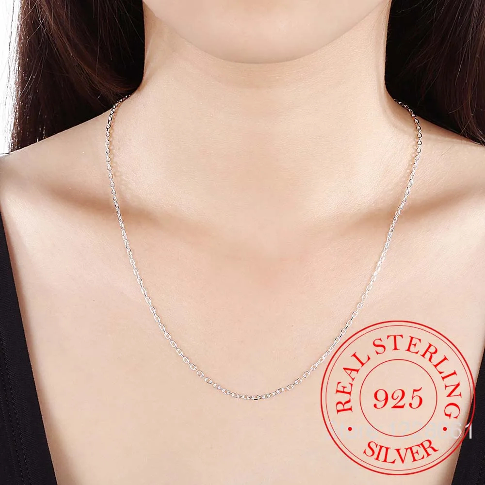 Woman's Fine Jewelry 925 Sterling Silver Flat ROLO Chain Necklace Charm 2MM Wide Silver Necklace 16"18" 20" 22" 24" silver necklace sterling chain necklace