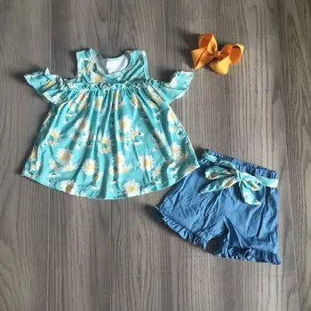 

baby girls outfits baby girls clothes floral top with blue shorts kids summer outfits with bow