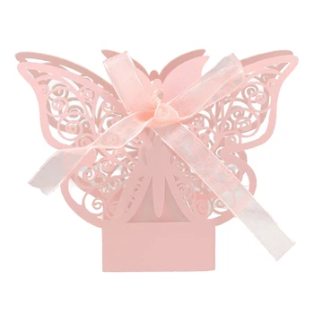 

10Pcs Wedding Favours Boxes Decoration Sweets BoxesParty Favors Candy Boxes Pink Butterfly Hollow Gift Box