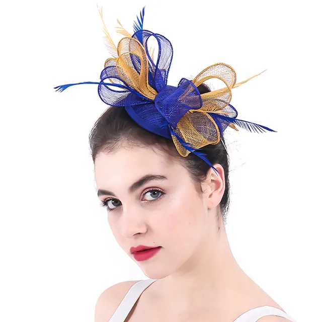 Royal Blue And Gold Sinamay Fascinator 